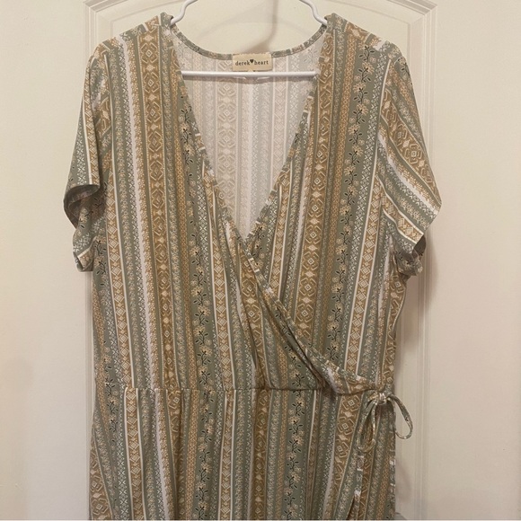 Derek Heart Asymmetrical Striped Dress in Green and Tan - Picture 3 of 8